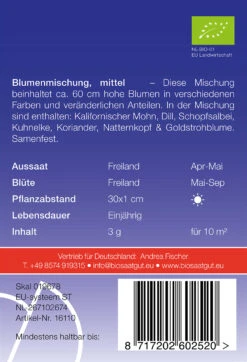 Halbhohe Blumenmischung Mittel | BIO Blumensamenmischung Von De Bolster [MHD 12/2023]