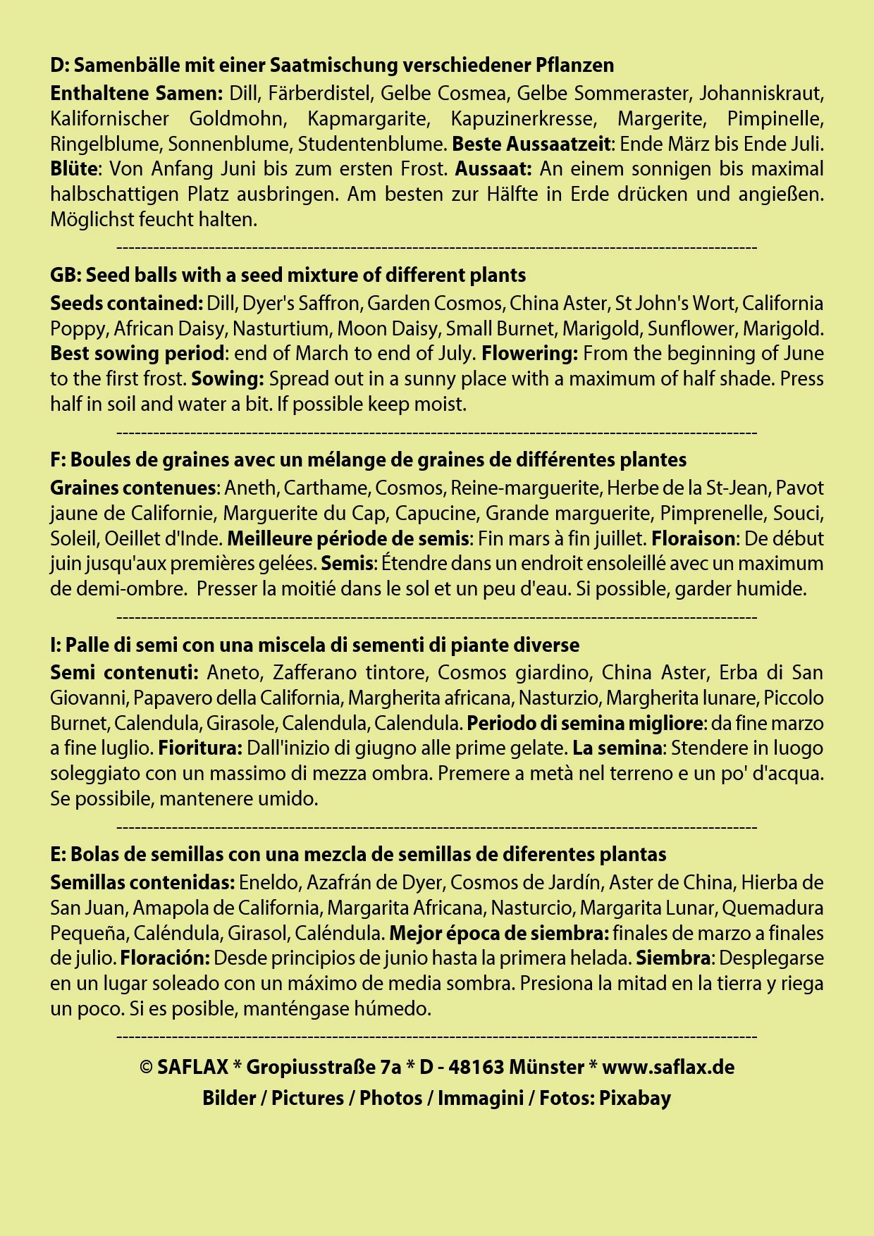 Samenbälle Sonnenschein (3 Stück) | Blumensamenmischung Von Saflax 3 Samenbälle Sonnenschein (3 Stück) | Blumensamenmischung Von Saflax